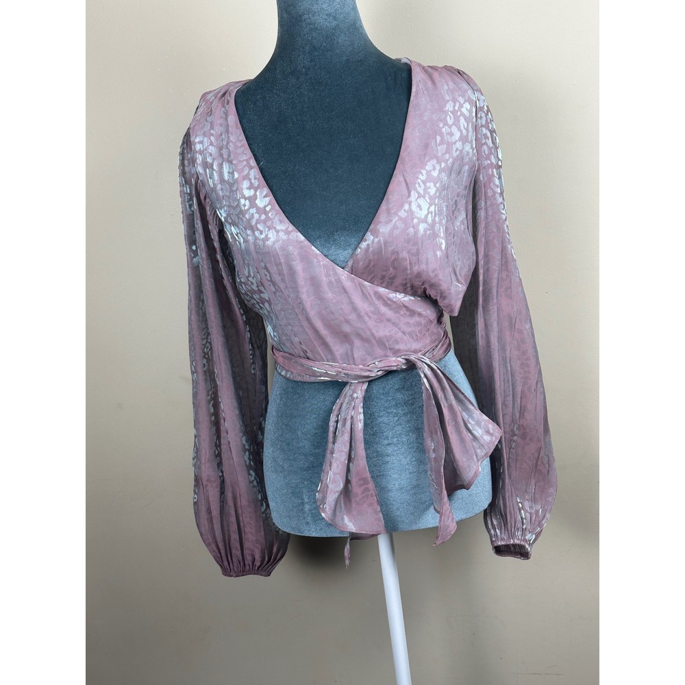 Show Me Your Mumu Joplin Top Metallic Purple Cheetah Wrap Blouse S